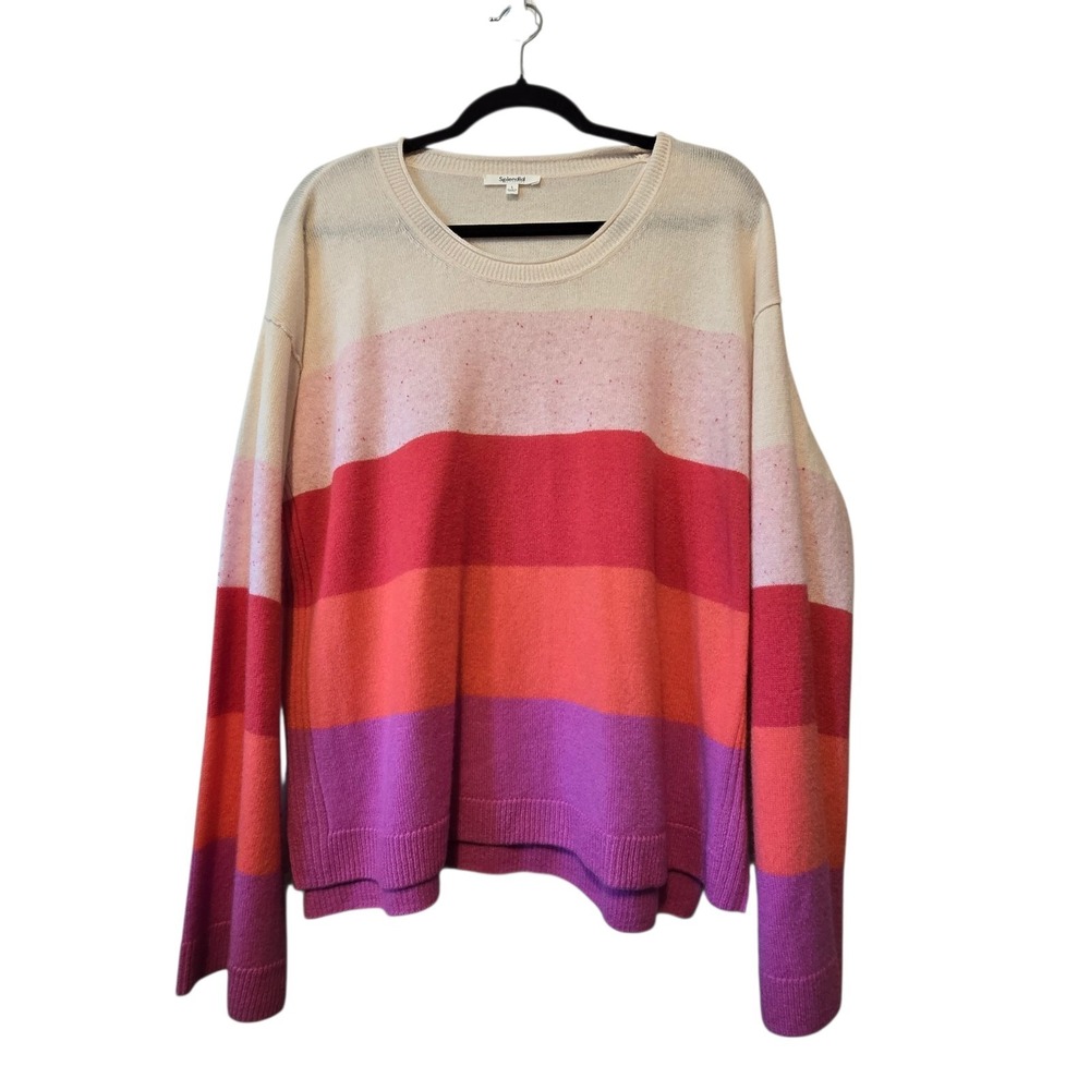 Splendid 100% Cashmere Stripe Long Sleeve Sweater Womens LG Colorful Lightweight